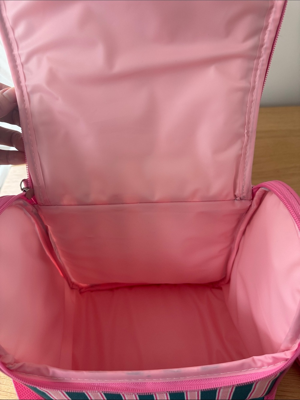 Ollie & Olivia Striped Pink Teal Lunch Cooler Crossbody Bag - Picture 6 of 9